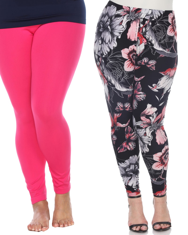 Front of a model wearing a size one-size-fits-all Pack of 2 Printed Leggings in PACK 259 - White by White Mark. | dia_product_style_image_id:249884